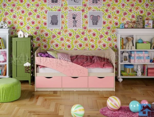 Кровать "Бабочки" розовый металлик (м)