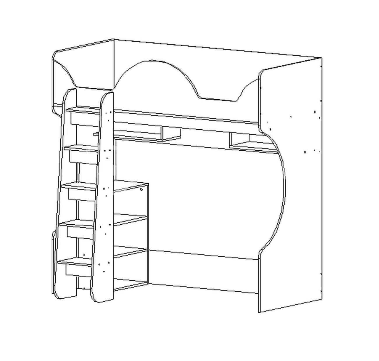 Кровать-чердак Бемби МДФ (фасад 3D) с рабочей зоной