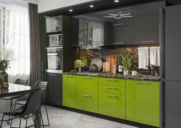 Кухонный гарнитур 3,0 м "Олива" черный металлик + зеленый металлик (иц)