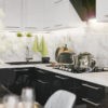 Кухонный гарнитур угловой 1,6м*3,4м «Олива» белый металлик + черный металлик (иц)